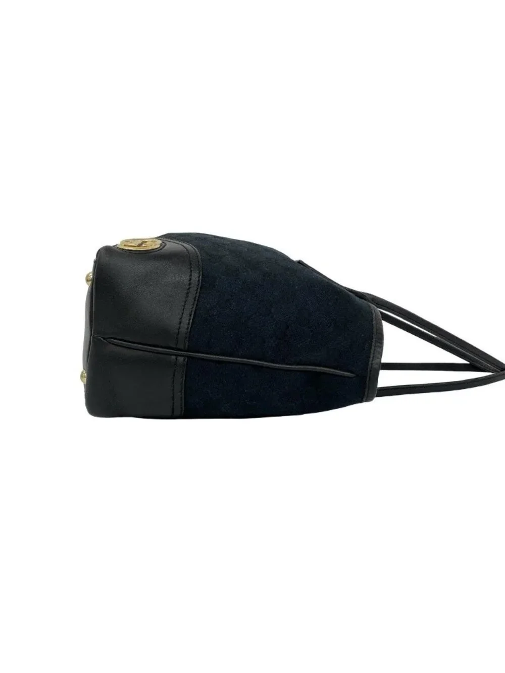 Gucci New Brit GG Logo Canvas Leather Tote Bag Black